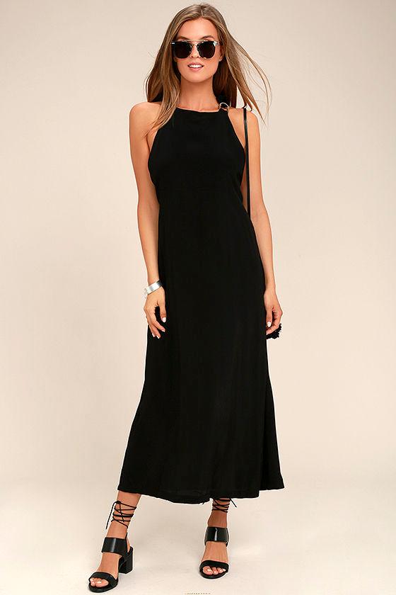Lucy Love | On Repeat Black Midi Dress | Size Large | 100% Rayon | Lulus