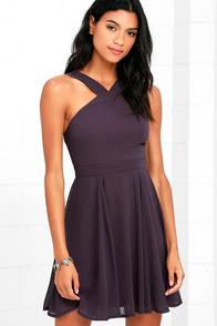Lulus Forevermore Dusty Purple Skater Dress
