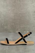 Qupid Rika Black Nubuck Flat Sandals