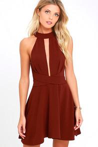 Lulus Cross Your Heart Wine Red Skater Dress