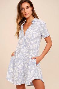 Rag Poets Aruba Periwinkle Blue Floral Print Shirt Dress