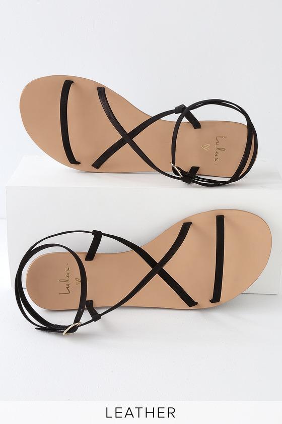 Chrissy Black Suede Leather Flat Sandal Heels | Lulus