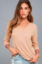 Project Social T | Anouk Beige Long Sleeve Top | Size Large | Lulus