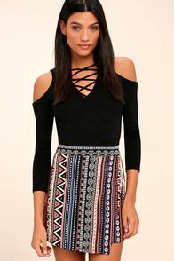 Lulus Hold That Thought Black Print Mini Skirt
