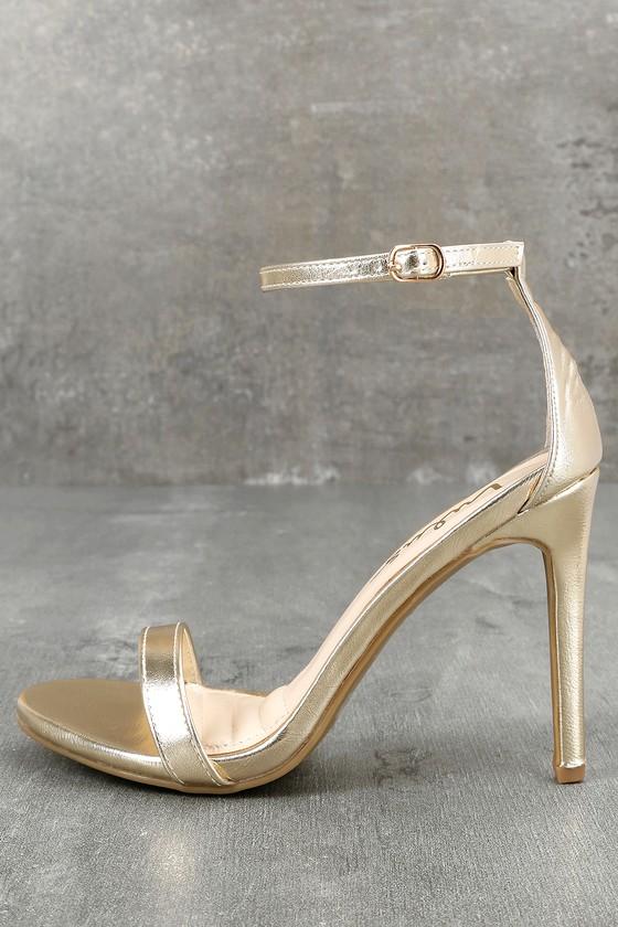 Anne Michelle | Loveliness Gold Ankle Strap Heels | Size 10 | Vegan Friendly | Lulus