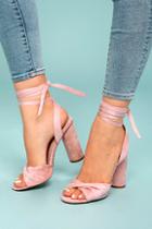 Olivia Jaymes Rumer Blush Suede Lace-up Heels