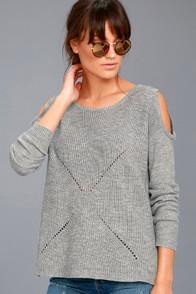 Lulus London Fog Grey Cold Shoulder Sweater
