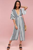 Hook, Line, And Sinker Navy Blue Striped Jumpsuit | Lulus
