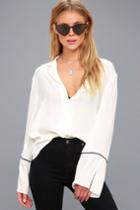 Cindera Sheer White Flounce Sleeve Button-up Top | Lulus