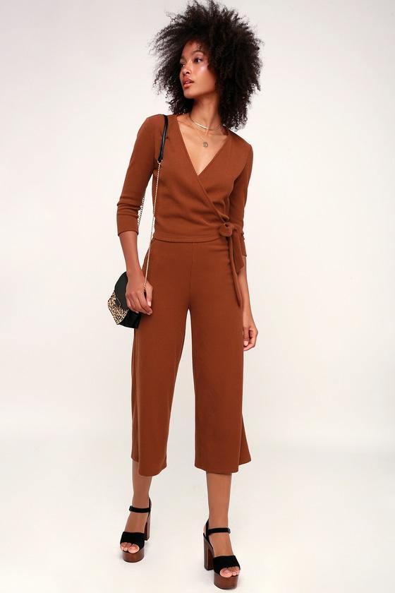 Cuddle Buddy Rust Brown Ribbed Culotte Pants | Lulus