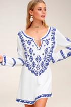 A Day In The Life Royal Blue And White Embroidered Dress | Lulus