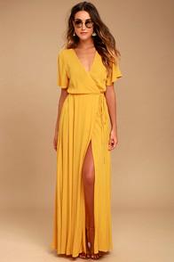 Lulus Much Obliged Golden Yellow Wrap Maxi Dress