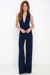 Lulus Cat's Meow Navy Blue Jumpsuit