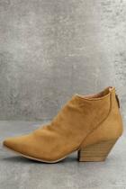 Qupid Misha Moss Tan Suede Ankle Booties