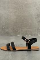 Bamboo | Euphrates Black Flat Sandal Heels | Size 6 | Vegan Friendly | Lulus