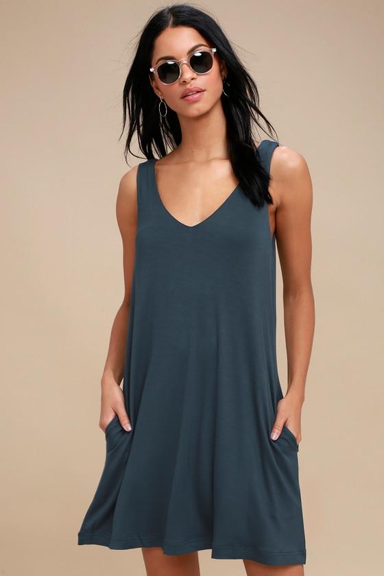 Rvca Chances Navy Blue Sleeveless Swing Dress | Lulus