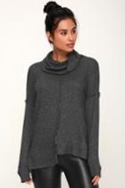 Olive + Oak Reese Dark Heather Grey Cowl Neck Sweater Top | Lulus