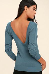 Lulus Me Too Slate Blue Backless Sweater Top
