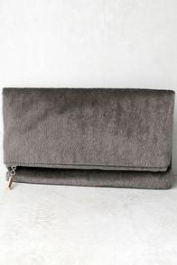 Lulus Fur Real Grey Faux Fur Clutch