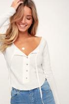 Free People Cecilia Ivory Long Sleeve Thermal Top | Lulus