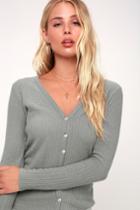 Lulus Basics Dreams Of You Grey Knit Button-up Long Sleeve Sweater Top | Lulus