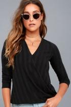Project Social T Lacey Black Long Sleeve Wrap Top