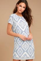 Lulus | Give Me A Print Light Blue Print Shift Dress | Size X-large | 100% Polyester
