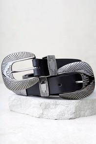 Lovestrength Winslow Black And Silver Leather Double Buckle Belt