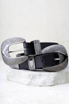 Lovestrength Winslow Black And Silver Leather Double Buckle Belt