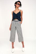 Moon River Chester Navy Blue And White Striped Cropped Pants | Lulus