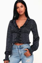 Do & Be Penthouse Sweet Black Polka Dot Long Sleeve Top | Lulus