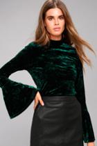 Lost + Wander | Victoria Forest Green Velvet Long Sleeve Top | Size Large | Lulus