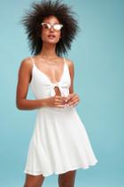 Play It Cool White Tie-front Skater Dress | Lulus