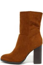 Bamboo Welcomed Addition Chestnut Suede High Heel Mid-calf Boots