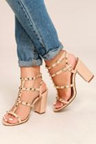 Dbdk Camila Nude Patent Studded Ankle Strap Heels