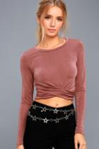 Lulus | Always Celebrated Mauve Long Sleeve Crop Top | Size Large | Purple