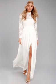 Lulus In Dreams White Long Sleeve Lace Maxi Dress