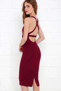 Lulu*s Sleek Of Nature Wine Red Bodycon Midi Dress