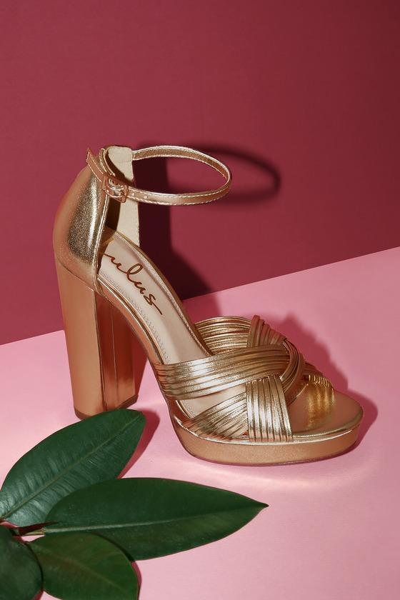 Sivan Gold Platform Ankle Strap Heels | Lulus