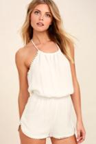 Lulus | I Won't Give Up Ivory Romper | Size X-large | White | 100% Rayon