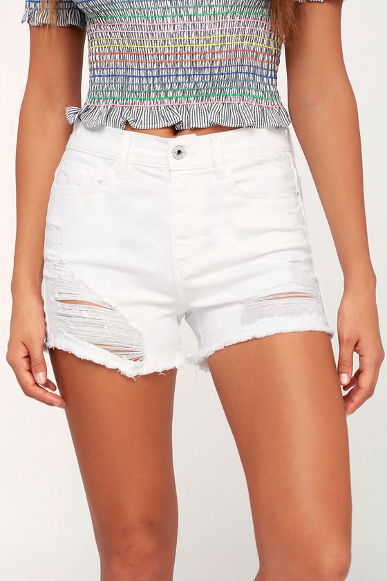 Sneak Peek Lakeside White High-waisted Distressed Denim Cutoff Shorts | Lulus