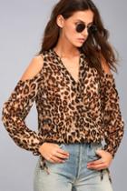 Rd Style Animal Instincts Sheer Leopard Print Cold-shoulder Top