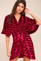 Lulus | Mesmerize On The Prize Burgundy Velvet Wrap Dress | Size Medium | Red | 100% Polyester