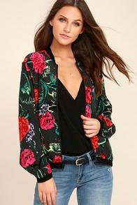 Obey Jinx Black Floral Print Reversible Bomber Jacket