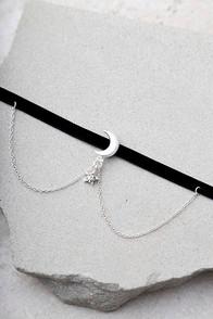 Lulus Shoot For The Stars Black And Silver Choker Necklace