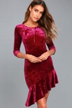 Lulus | Gonna Be Alright Burgundy Velvet Bodycon Midi Dress | Size Medium | Red