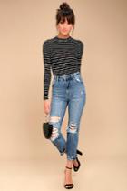 Rollas Original Medium Wash Destroyed Straight Leg Jeans