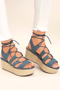 Steve Madden Brayla Denim Fabric Espadrille Wedges