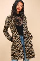 Lulus | Feline Fantastic Tan Leopard Print Coat | Size Large | Brown | 100% Polyester