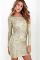 Blue Blush | Luxe Of My Life Gold Long Sleeve Dress | Size Large | 100% Polyester | Lulus